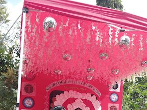 Red decorative pandal entrance, South Bangalore Cultural Association (SBCA)