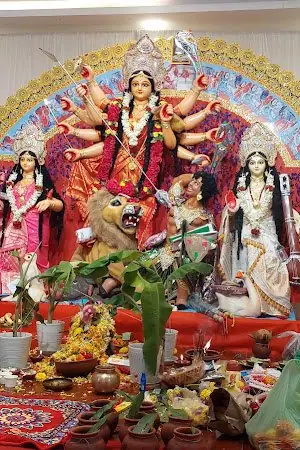 Durga idol tableau and offerings, Assam Association Durga Puja