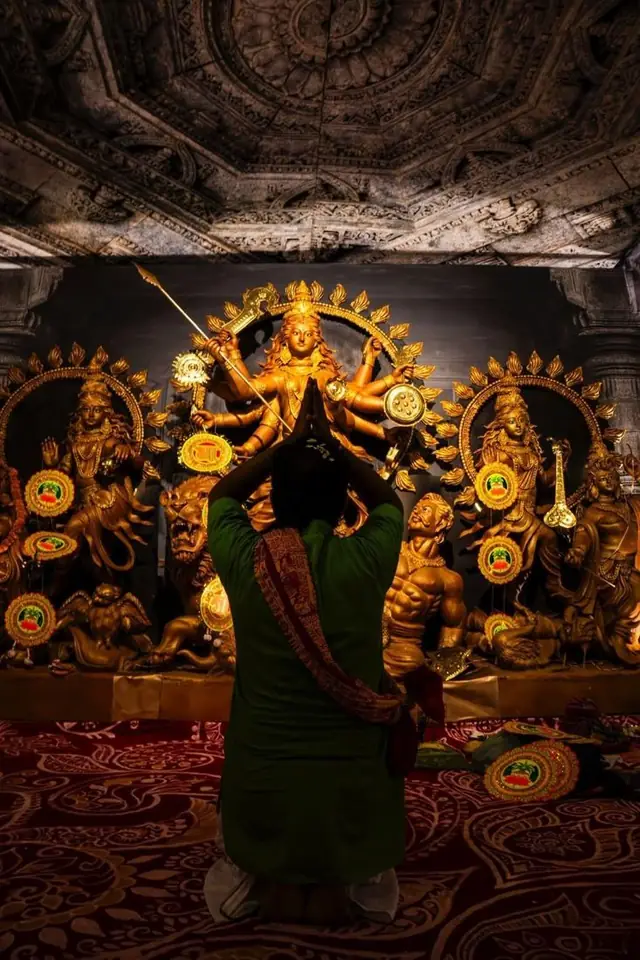 Idol and pandal, Bellandur Durga Puja by Green Glen Layout Cultural Association (GGLCA)